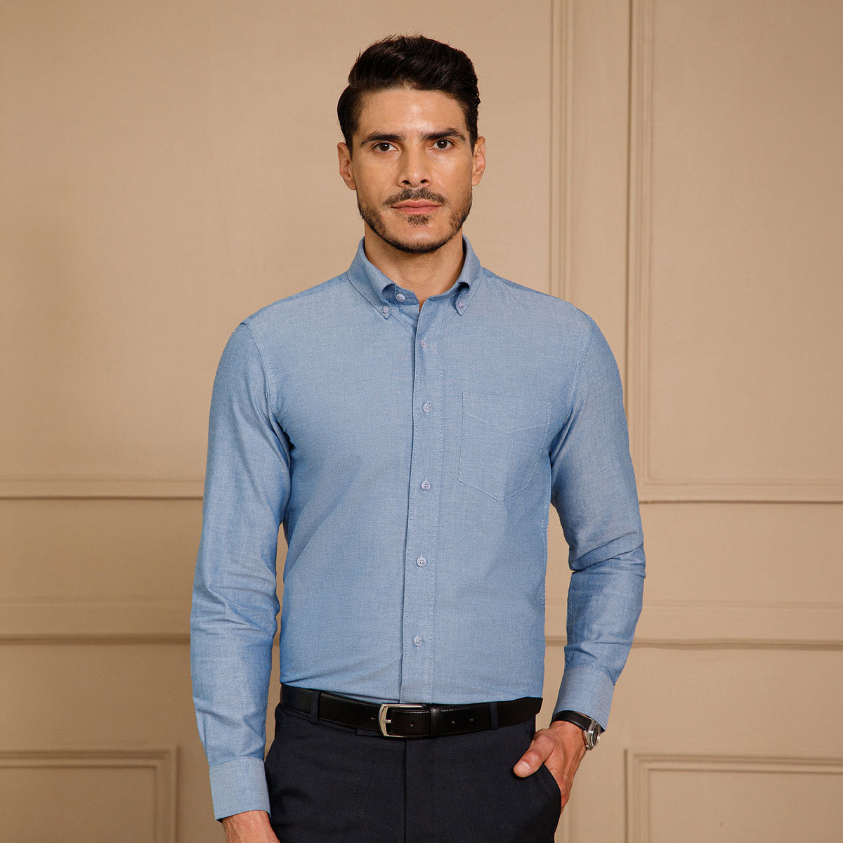 Regal Oxford Chambray Shirt in Ice Blue