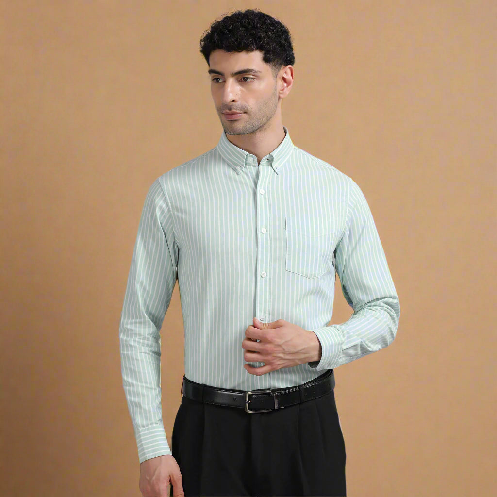 Regal Oxford Stripe Shirt In Sage