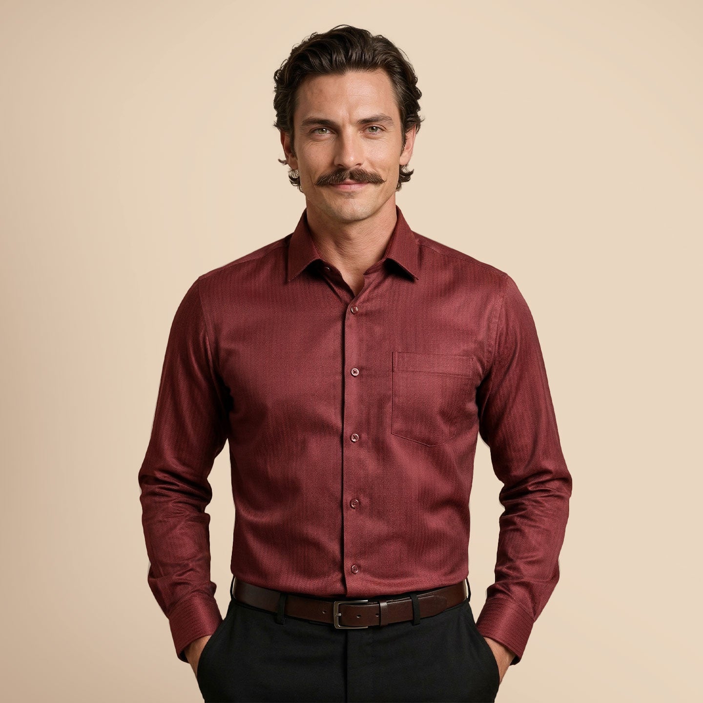 Imperial Herringbone 2 Ply Giza Shirt In Ruby
