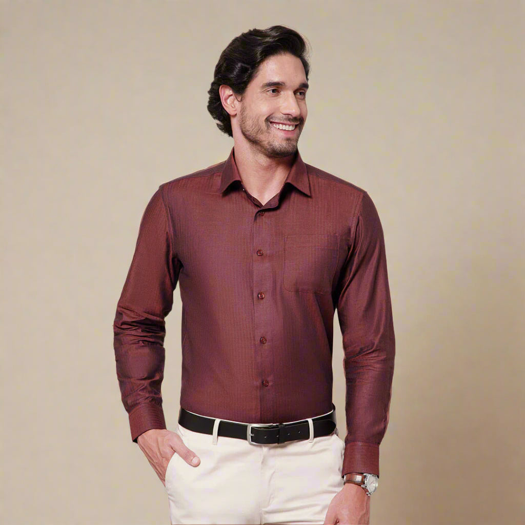 Imperial Herringbone Giza Shirt In Ruby