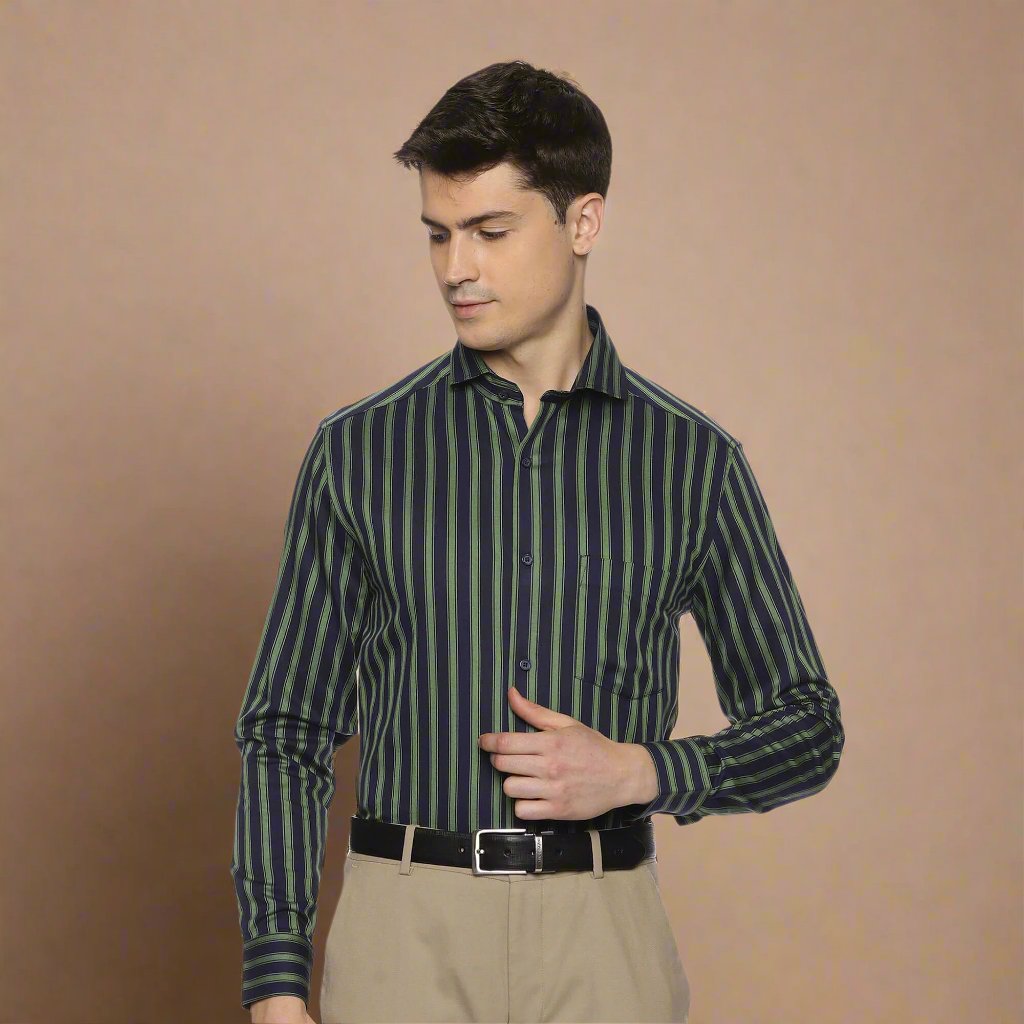 Rhythm Green Stripe Shirt In Navy Blue