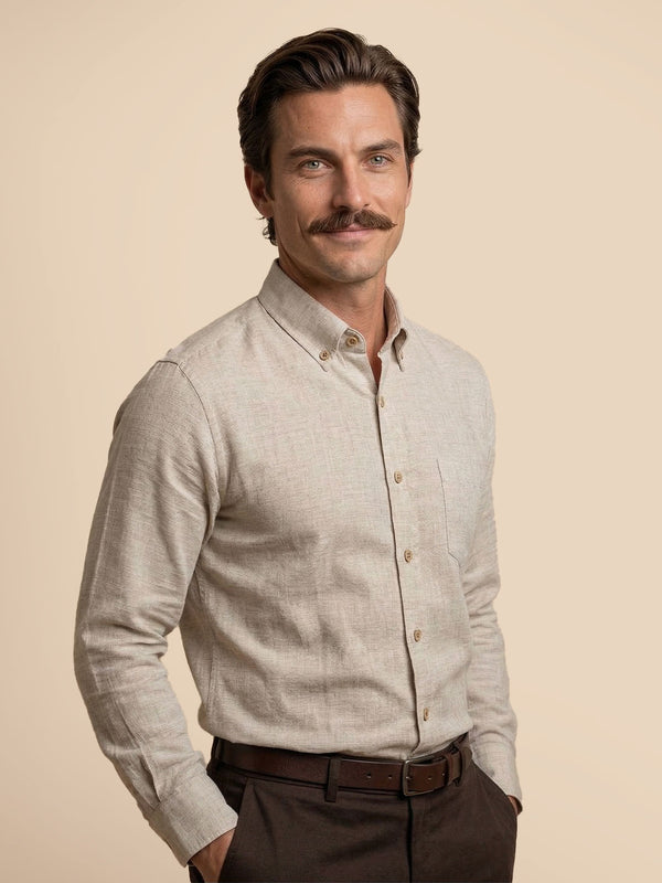 Breeze Linen Full Sleeves Shirt In Mushroom