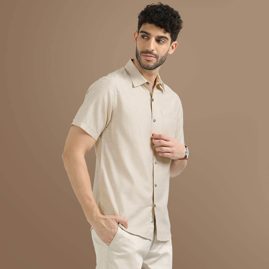 Earthy Hemp Half Sleeves Shirt in Sand