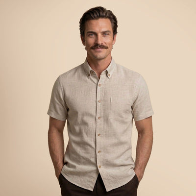 Breeze Linen Half Sleeves Shirt In Sand