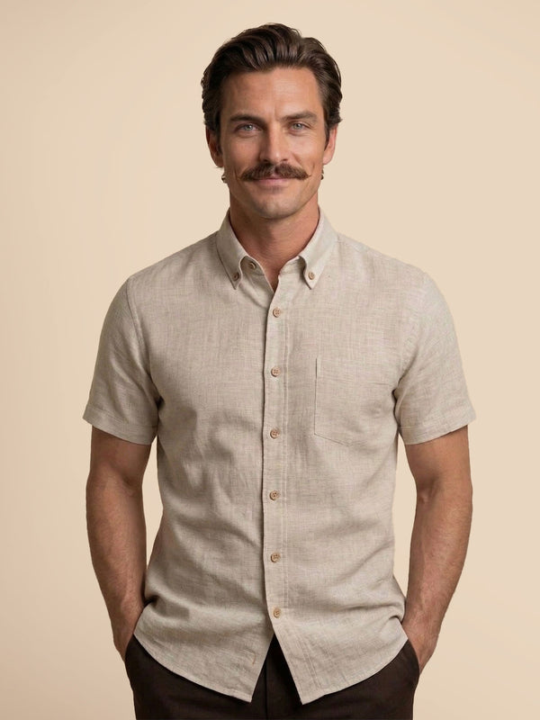 Breeze Linen Half Sleeves Shirt In Sand