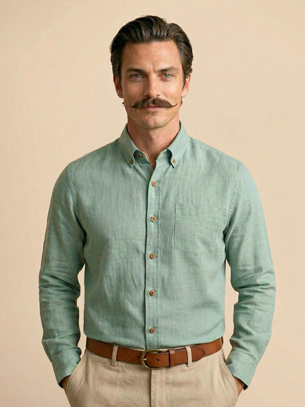 Breeze Linen Full Sleeves Shirt In Seaweed
