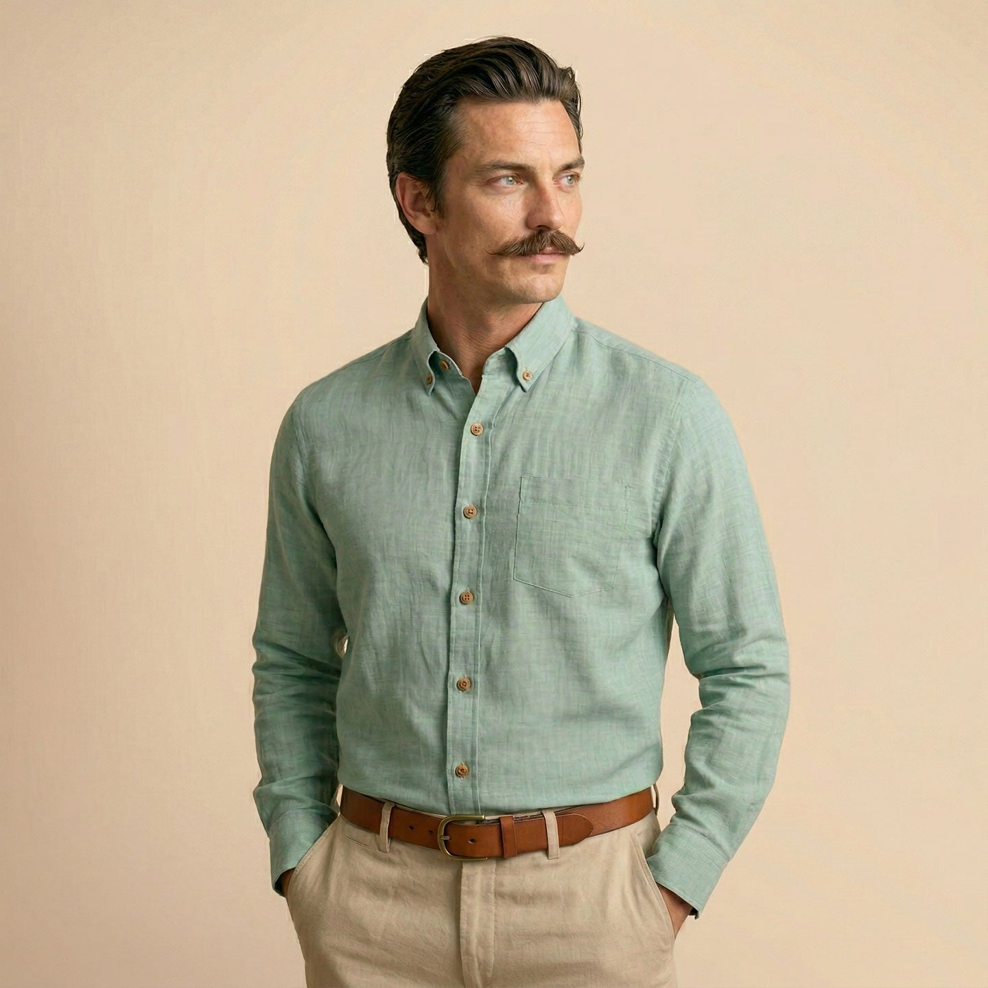 Breeze Linen Full Sleeves Shirt In Seaweed