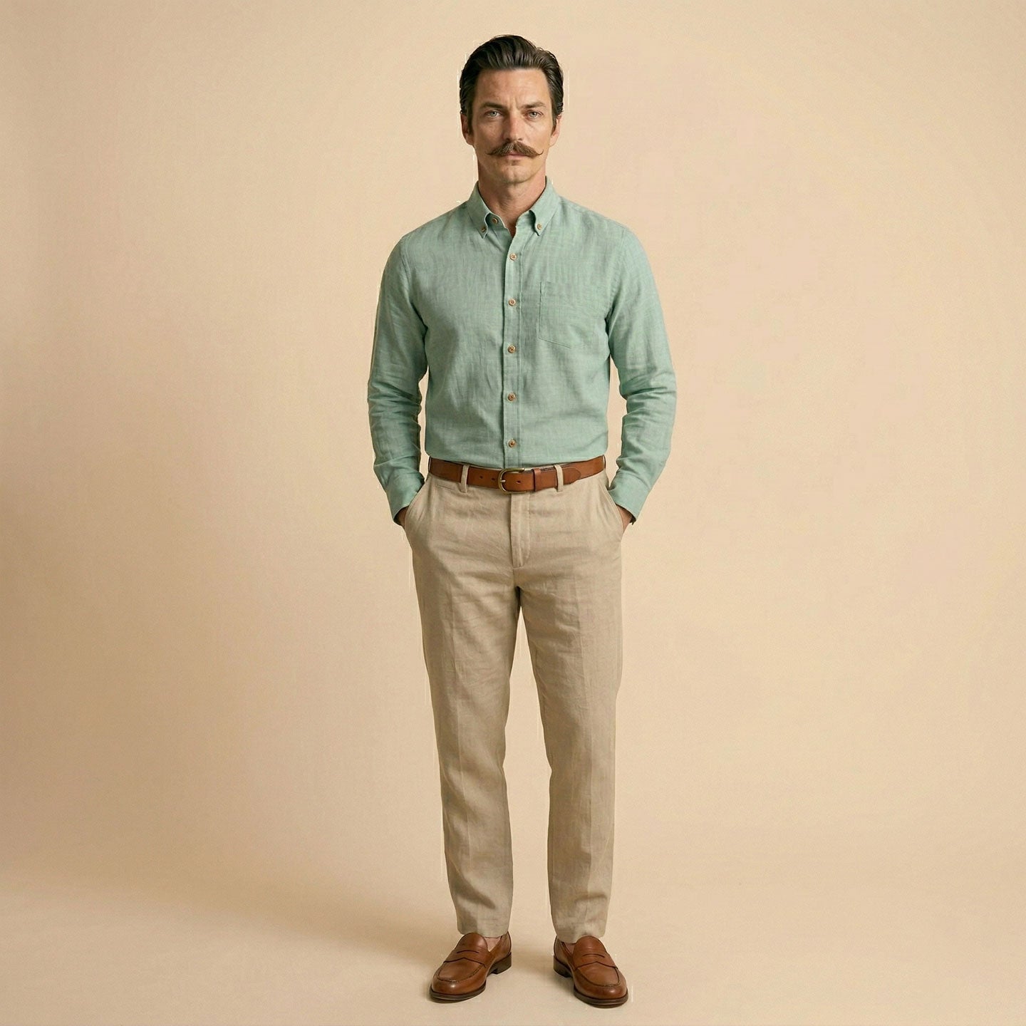 Breeze Linen Full Sleeves Shirt In Seaweed