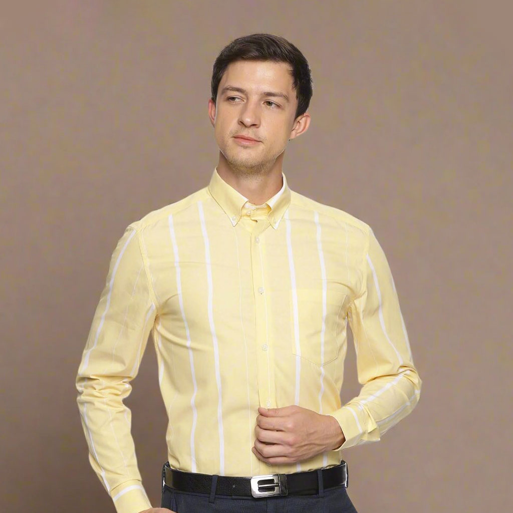 Skyline Cotton Stripes Shirt In Yellow & White