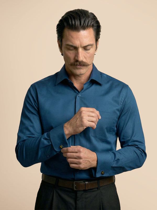 French Cuff Giza Cotton Shirt In Slate Blue