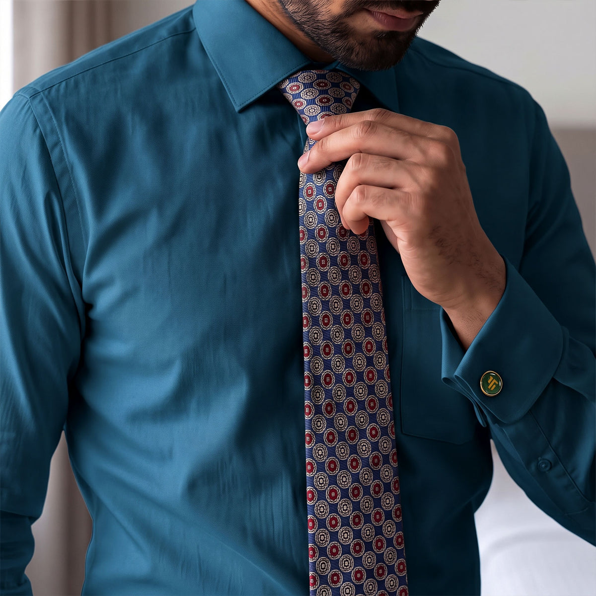 Premium Best-Seller French Cuff Giza Shirt In Slate Blue & Cobalt/Wine Tie Combo