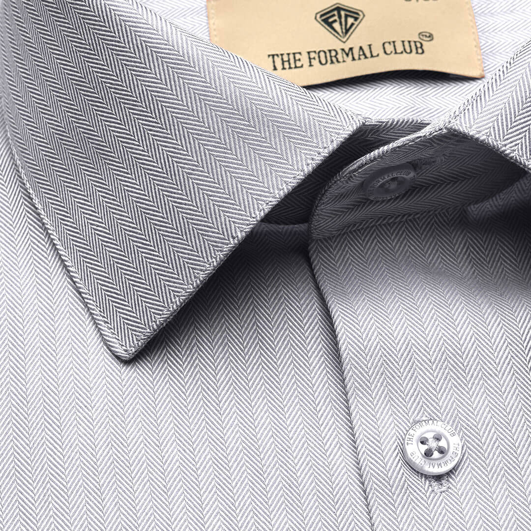 Imperial Herringbone 2 Ply Giza Shirt In Silver Grey