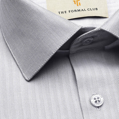 Imperial Herringbone 2 Ply Giza Shirt In Silver Grey