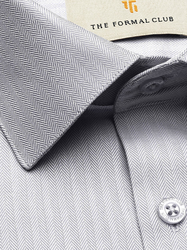Imperial Herringbone 2 Ply Giza Shirt In Silver Grey