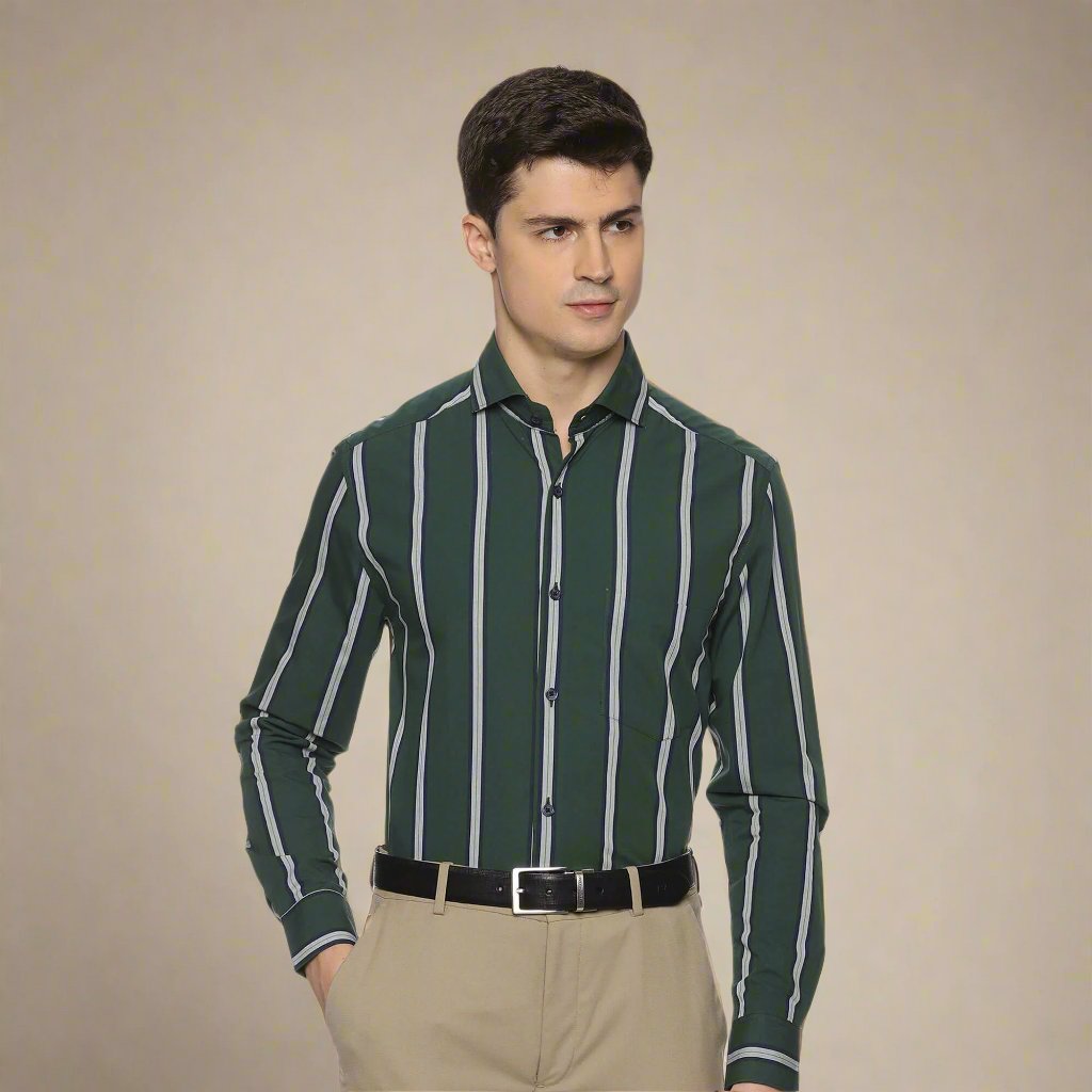 Skyline Cotton Stripes Shirt In Dark Green