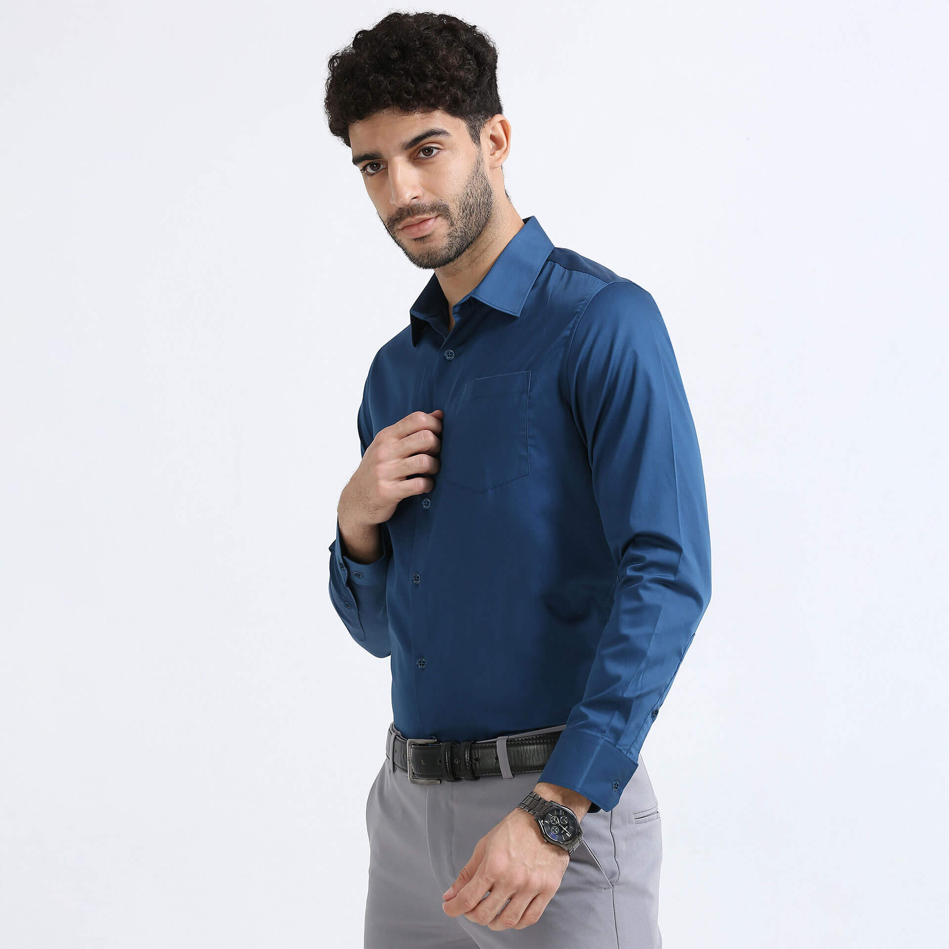 Cambridge Giza Cotton Shirt In Slate Blue