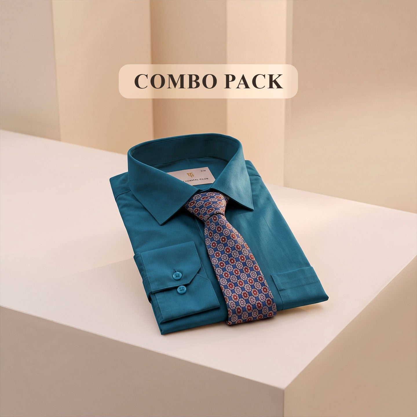 Premium Best-Seller Giza Shirt In Slate Blue & Cobalt/Wine Tie Combo
