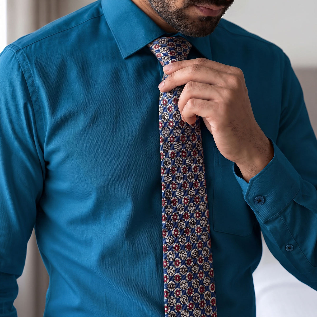 Premium Best-Seller Giza Shirt In Slate Blue & Cobalt/Wine Tie Combo