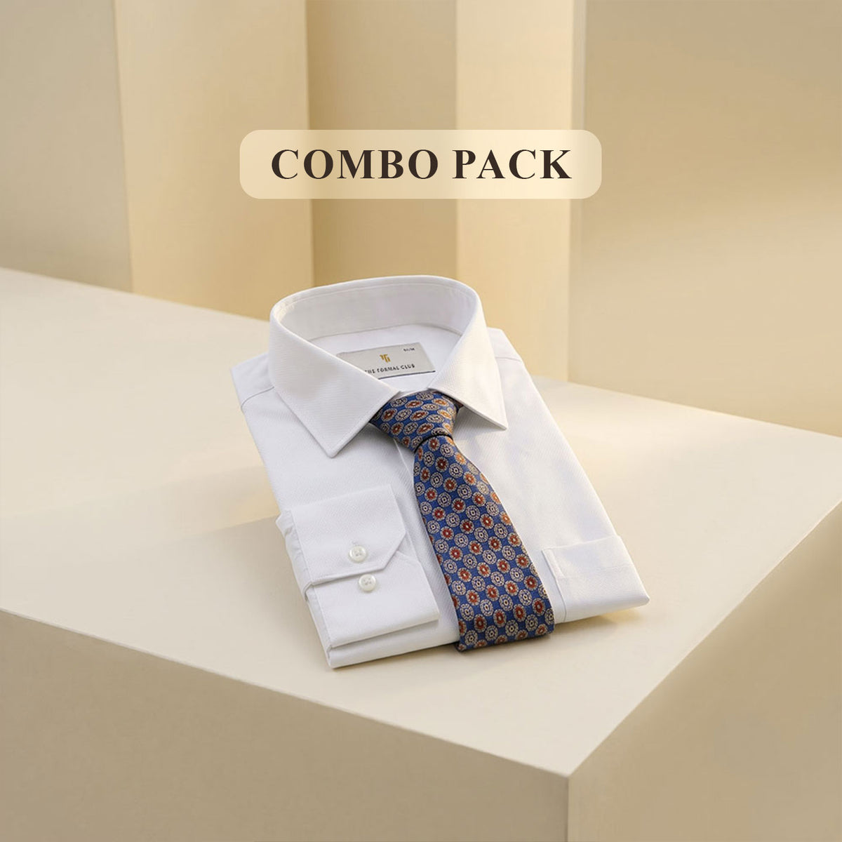 Premium Best-Seller Giza Shirt In Snow & Cobalt/Wine Tie Combo