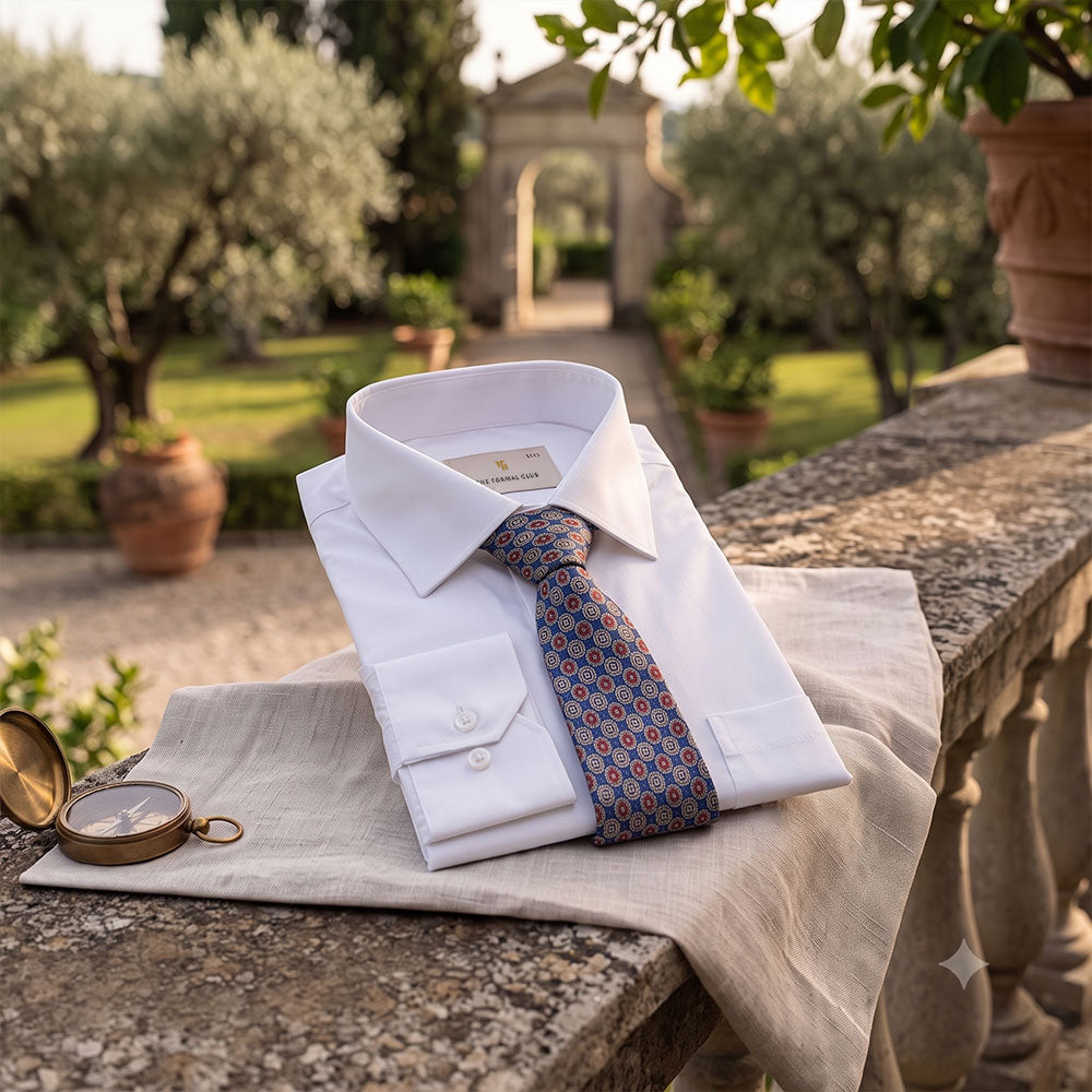 Premium Best-Seller Giza Shirt In Snow & Cobalt/Wine Tie Combo