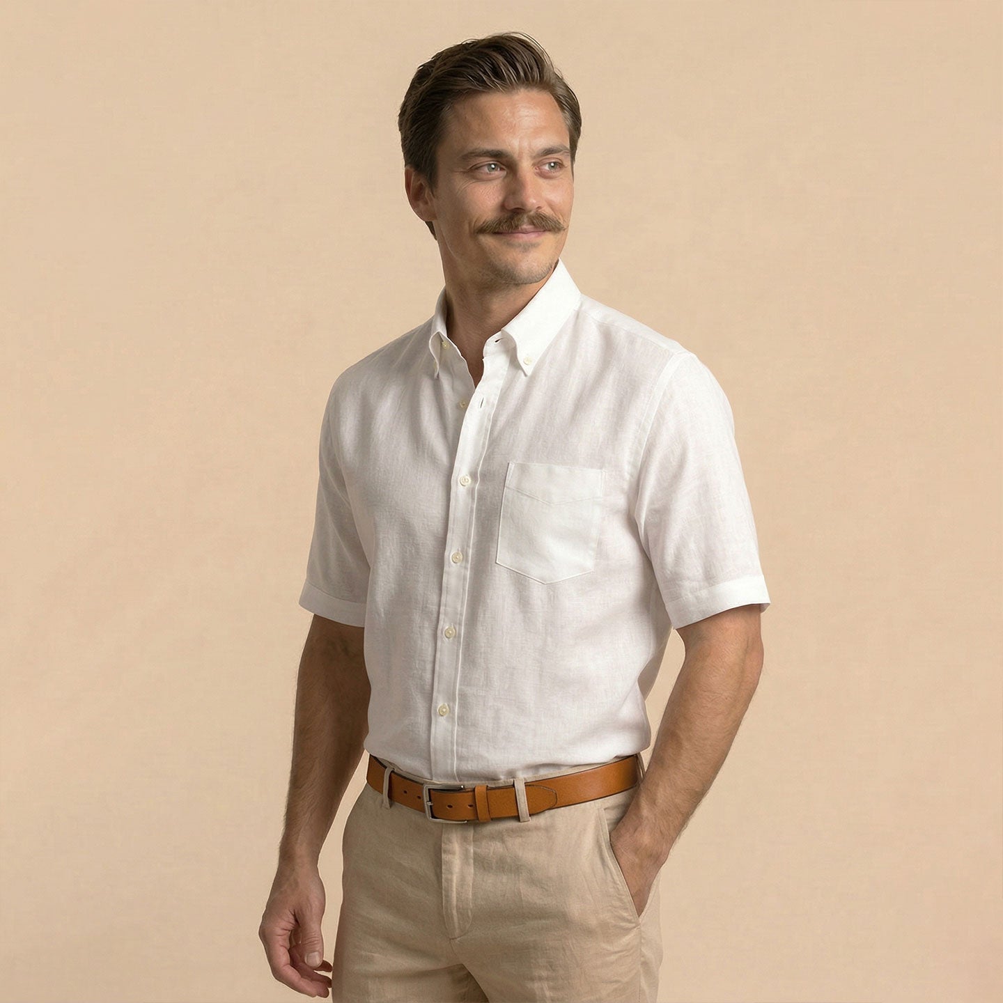 Cedar Pure Linen Half Sleeves Shirt In Snowflake