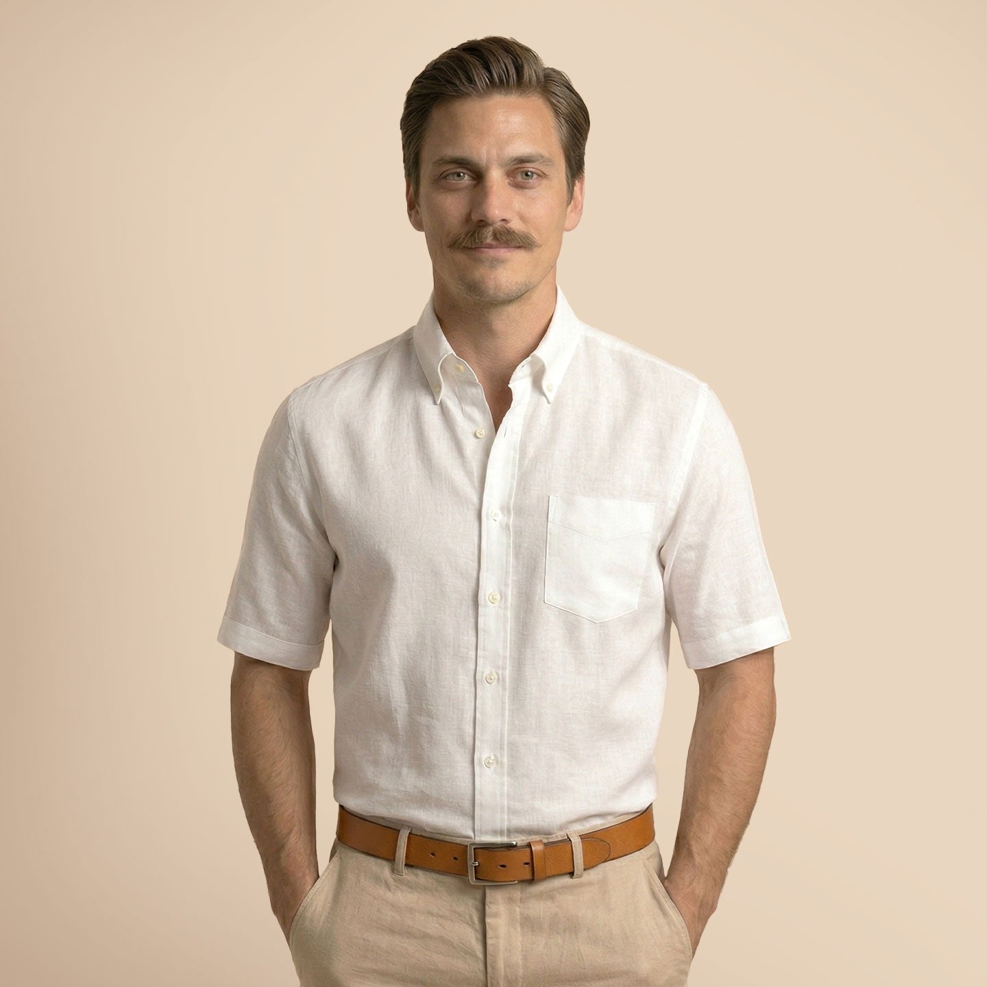Cedar Pure Linen Half Sleeves Shirt In Snowflake