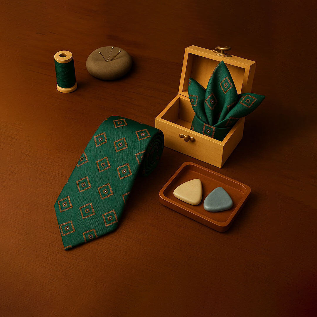 Regal Box Handmade Tie & Pocket Square in Emerald