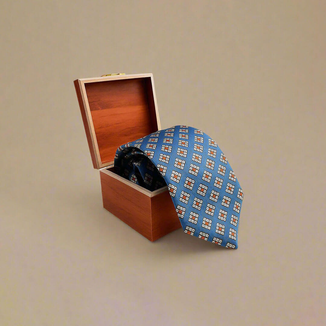 Diamond Squares Handmade Tie & Pocket Square in Sky & Ivory