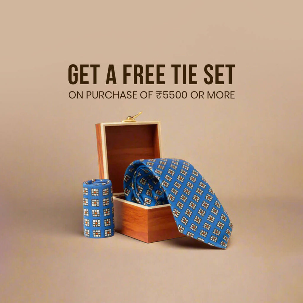 Diamond Squares Handmade Tie & Pocket Square in Sky & Ivory