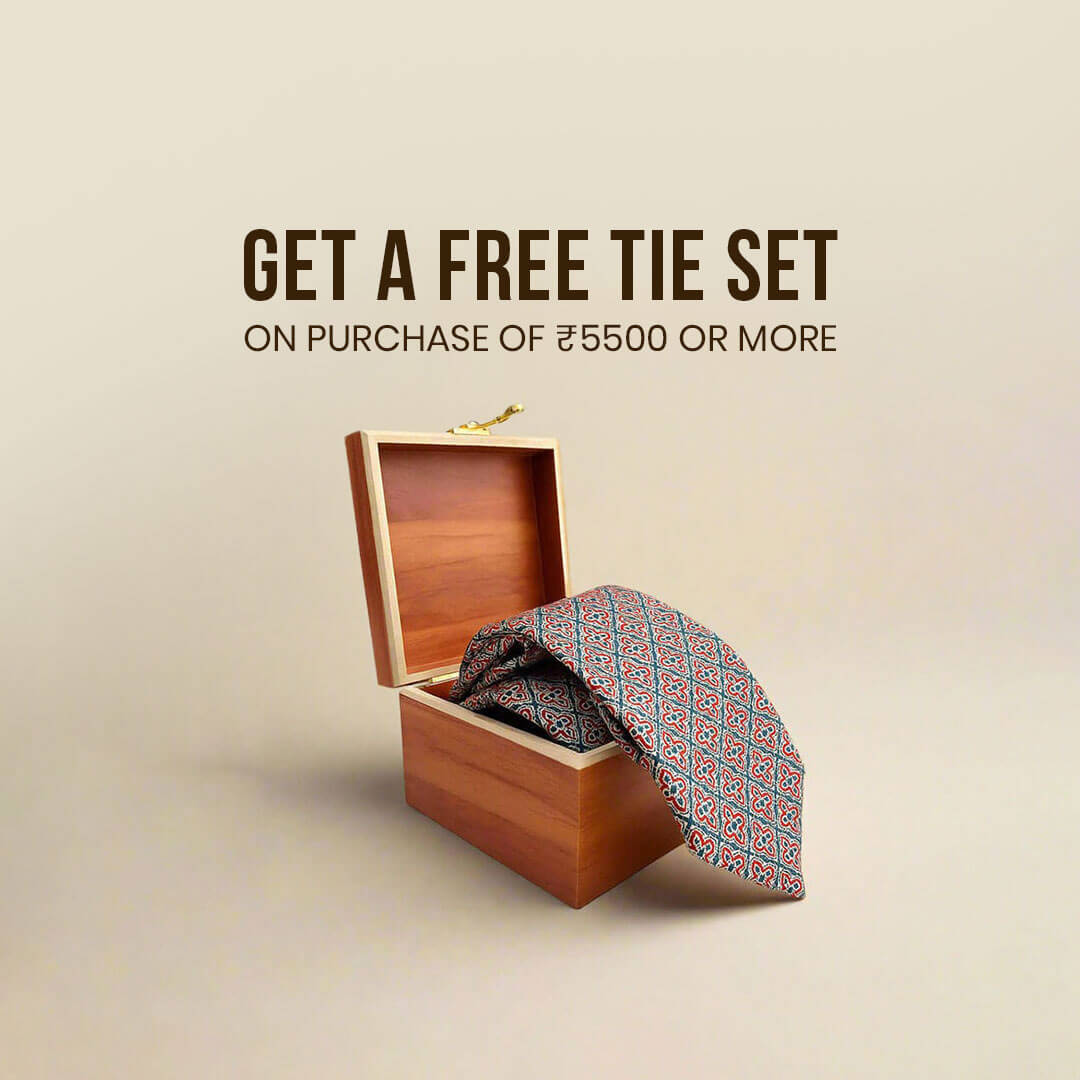 Heritage Geometric Handmade Tie & Pocket Square in Red & Navy