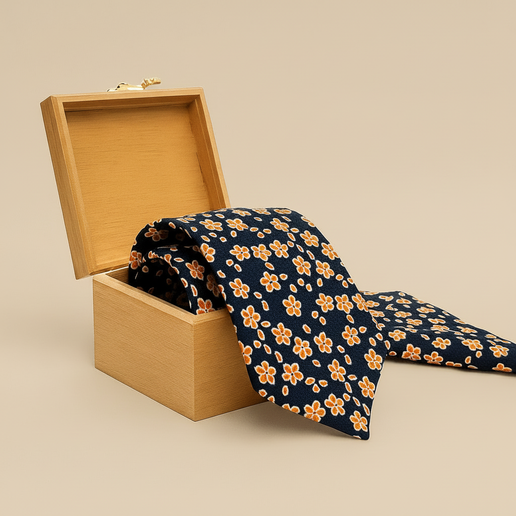 Crown Floral Tie & Pocket Square in Navy / Salmon