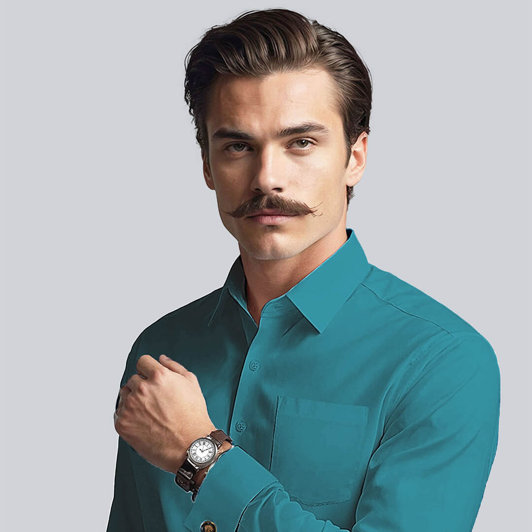 French Cuff Giza Cotton Shirt In Teal