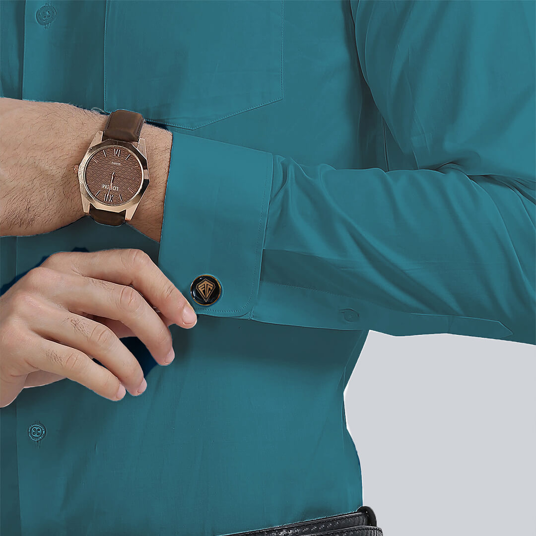 French Cuff Giza Cotton Shirt In Teal