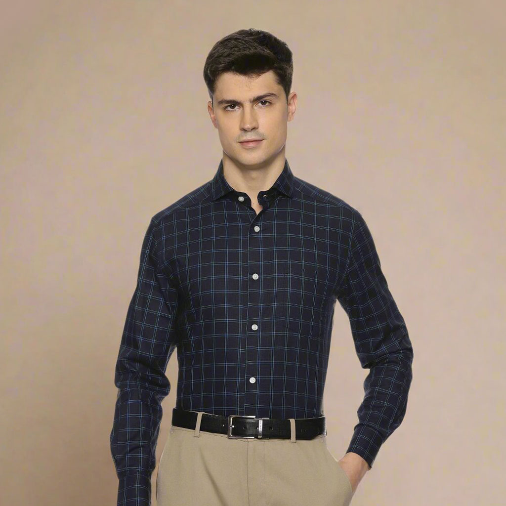 Eclipse Twill Check Shirt In Dark Blue Regular Fit