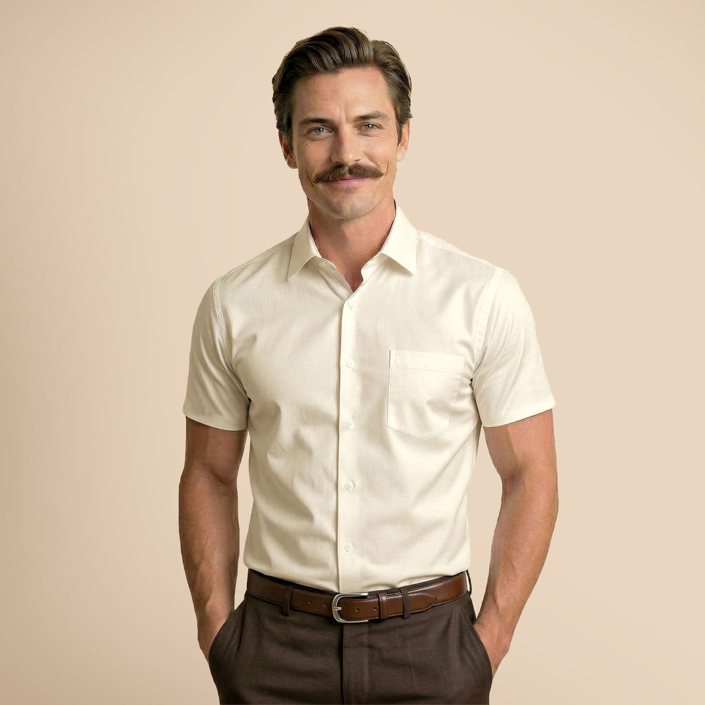 Ashley Half Sleeves Giza Cotton Shirt In Vanilla