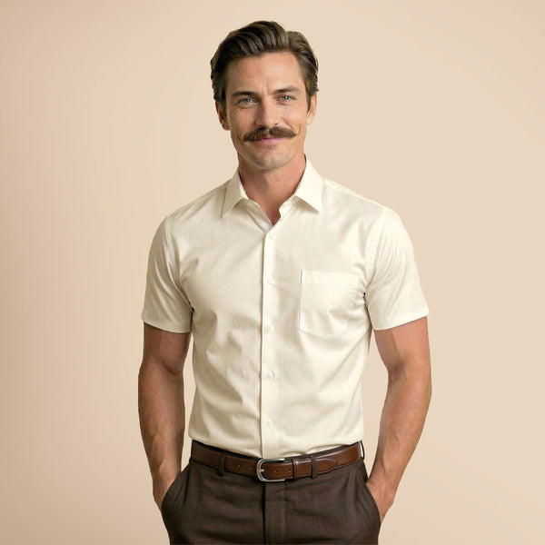 Ashley Half Sleeves Giza Cotton Shirt In Vanilla