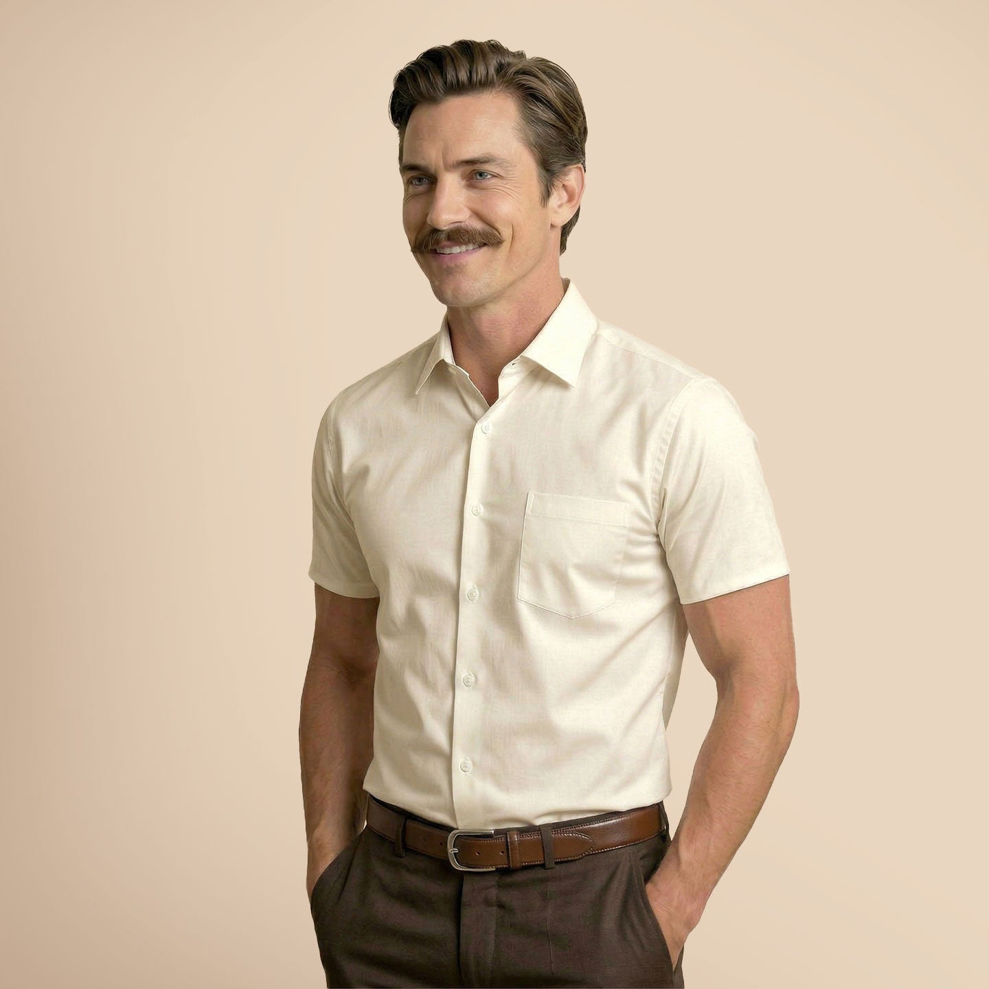 Ashley Half Sleeves Giza Cotton Shirt In Vanilla