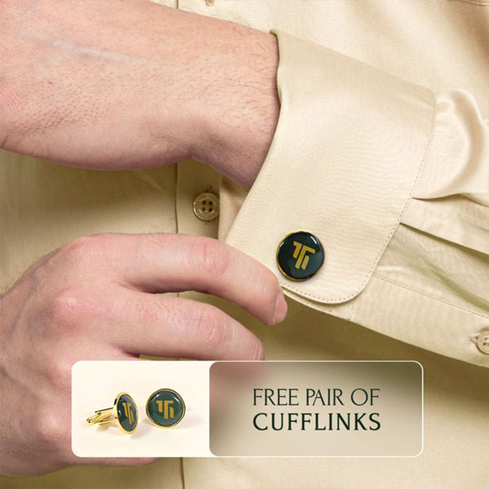 Premium Best-Seller French Cuff Giza Shirt In Lemon Frost & Cobalt/Wine Tie Combo