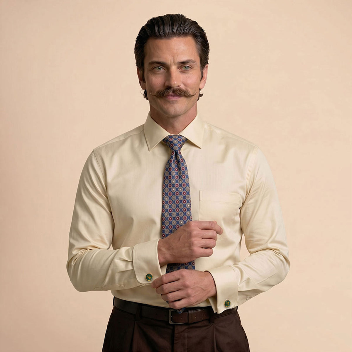 Premium Best-Seller French Cuff Giza Shirt In Lemon Frost & Cobalt/Wine Tie Combo