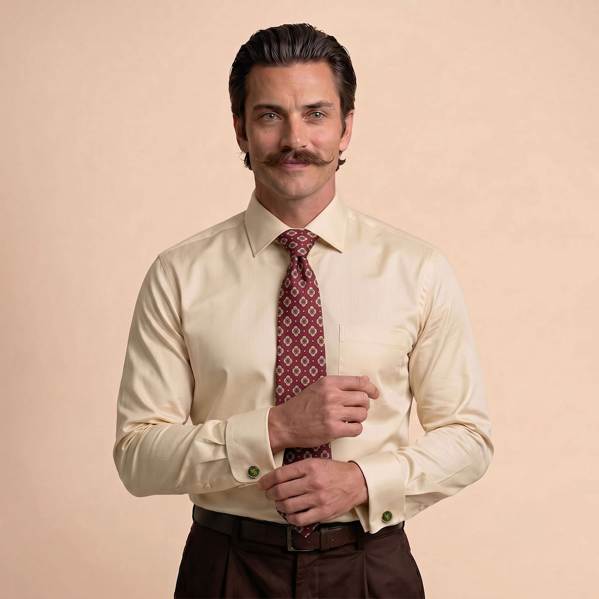 Premium Best-Seller French Cuff Giza Shirt In Lemon Frost & Red/Ecru Tie Combo