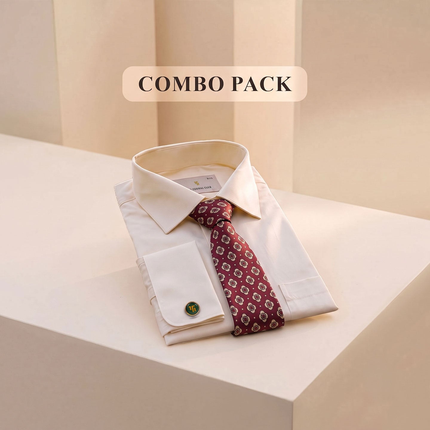 Premium Best-Seller French Cuff Giza Shirt In Lemon Frost & Red/Ecru Tie Combo