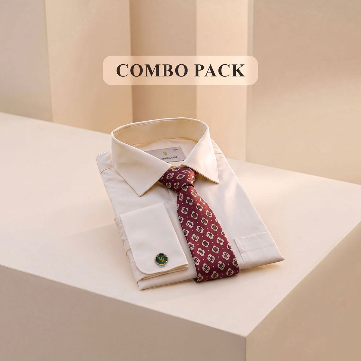 Premium Best-Seller French Cuff Giza Shirt In Lemon Frost & Red/Ecru Tie Combo