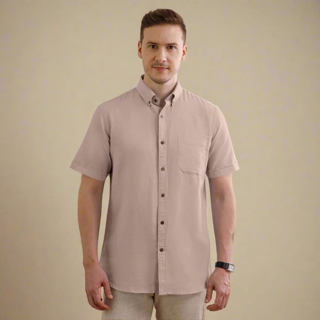 Breeze Linen Half Sleeves Shirt in Velvet Rose