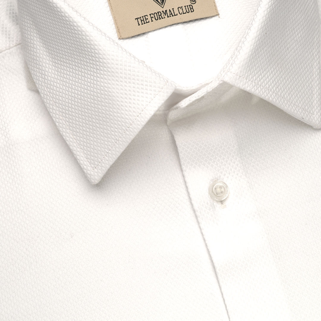 Diamond Dobby 2 Ply Cotton Shirt in Cloud White