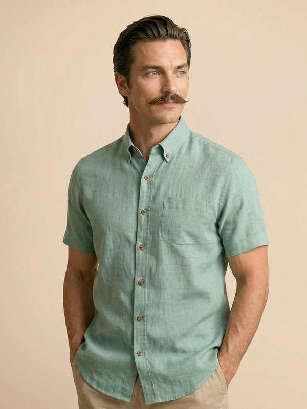 Breeze Linen Half Sleeves Shirt In Watercress