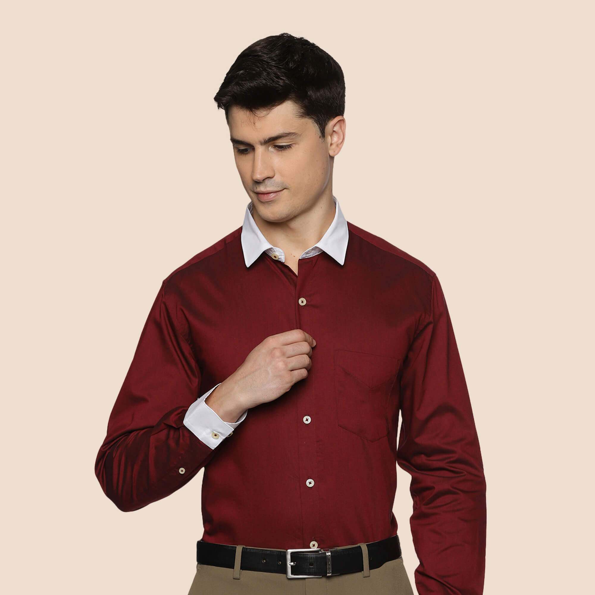 White Collar Solid Shirt In Wine