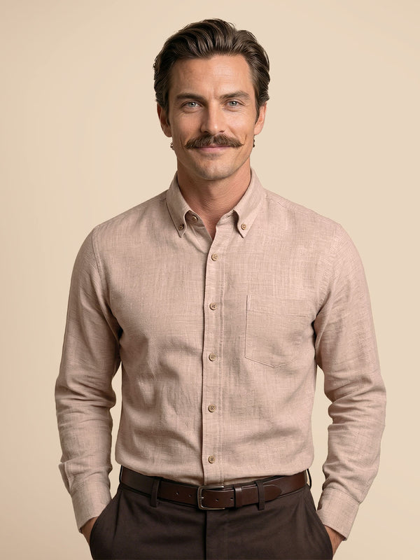 Breeze Linen Full Sleeves Shirt In Wood Rose