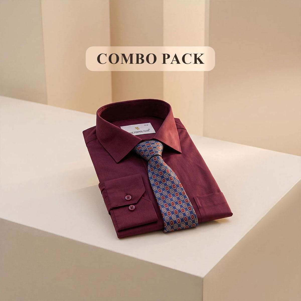 Premium Best-Seller Giza Shirt In Wineberry & Cobalt/Wine Tie Combo