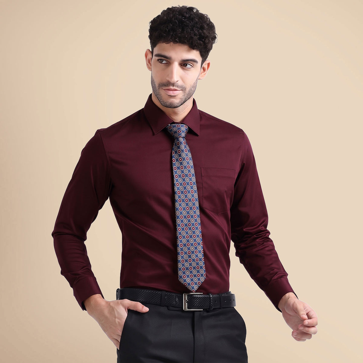Premium Best-Seller Giza Shirt In Wineberry & Cobalt/Wine Tie Combo