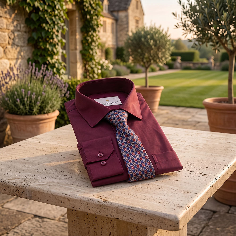 Premium Best-Seller Giza Shirt In Wineberry & Cobalt/Wine Tie Combo